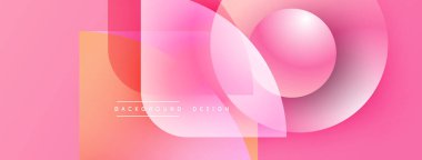 Soyut pembe tasarım, üst üste binen daireler, kareler. Gradyan renkler modern görsel efekt yaratır. Minimalist tarz, mevcut temiz çizgiler.