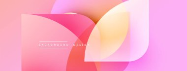 Soyut şekiller örtüşür, yumuşak eğimler yaratır. Pembe, turuncu, mor renkler tasarımda baskın. Minimum metin mevcut. Modern estetik.