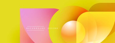 Soyut canlı tasarım, üst üste binen renkli daireler, gradyanlar, sarı zemin. Metin arka plan tasarımı okur. Modern, dinamik kompozisyon.