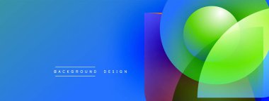 Soyut arkaplan parlak mavi, yeşil, mor gradyanlara sahiptir. Üst üste binen daireler dinamik görsel efekt yaratır. Metin arkaplan tasarımı okur.
