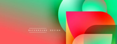 Soyut gradyan şekiller çakışıyor ve canlı bir görsel etki yaratıyor. Renkler arasındaki pürüzsüz geçişler modern tasarımın estetik olduğunu gösteriyor.