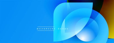 Parlak mavi soyut arkaplan. Üst üste binen şekiller dinamik görsel efekt yaratır. Dijital projeler için modern tasarım ögesi.