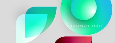 Soyut şekiller örtüşüyor, canlı renk değişimleri yaratıyor. Açık gri arkaplan karşıtlık sağlar. Modern tasarım ögeleri pürüzsüz geçişler sunar.