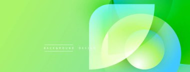 Parlak yeşil arkaplan özellikleri üst üste binen şeffaf şekiller. Yumuşak eğimler modern soyut tasarım yaratır. Mevcut en küçük metin.