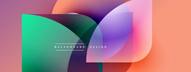 Soyut renkli örtüşen şekiller modern tasarım yaratır. Gradyan renkler harmanlanır ve dinamik görsel kompozisyon oluşturur. Metin arkaplan tasarımı okur.