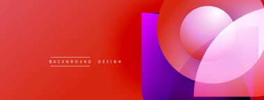 Soyut tasarım canlı kırmızı, mor renkler içerir. Üst üste binen daireler dinamik görsel efekt yaratır. Metin arkaplan tasarımı okur.