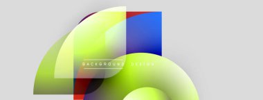 Soyut şekiller örtüşüyor, canlı renk değişimleri yaratıyor. Metin arkaplan dizaynı odaklı minimalist tasarım. Açık gri arka plan.