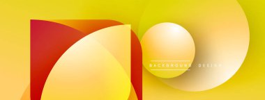 Soyut geometrik şekiller örtüşüyor, canlı sarı, turuncu, kırmızı renkler yaratıyor. Minimalist tasarım metin arkaplan tasarımı içerir. Modern estetik.