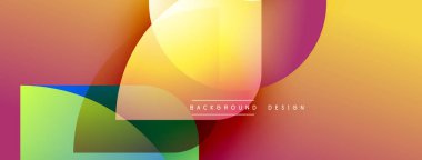 Soyut renkli şekiller örtüşüyor, dinamik eğimler yaratıyor. Sıcak tonlarda yeşil aksanlar hakim. Arka planlar için modern tasarım ögesi.