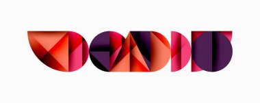 Soyut geometrik şekiller Davıd kelimesini oluşturur. Canlı renkler, mor, mor, kırmızı modern tasarım yaratır. Minimalist tarz, temiz çizgiler sanatsal ifade sunar.