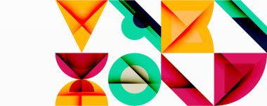 Soyut geometrik şekiller örtüşür, canlı renkli kompozisyon oluşturur. Modern tasarım kalın renkler, temiz çizgiler içerir..