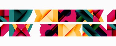 Soyut geometrik şekiller, canlı renkler, tekrarlayan desenler. Modern tasarım elementleri görsel ilgi yaratır. Basit kompozisyon.