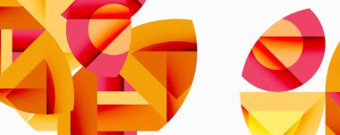 Soyut geometrik şekiller, canlı renkler, turuncu, sarı, kırmızı renkler. Modern tasarım, dinamik kompozisyon, temiz çizgiler, görsel etki.