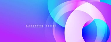 Soyut arkaplan, üst üste binen daireler, canlı mor, mavi renkler. Modern tasarım elementleri dinamik görsel efekt yaratır.