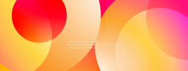 Soyut renkli çemberler örtüşüyor ve canlı bir gradyan arkaplan oluşturuyor. Modern tasarım elementleri enerji, sıcaklık, pozitiflik.