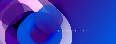 Soyut dinamik kompozisyon. Üst üste binen daireler akıcı bir değişim etkisi yaratır. Mavi, mor renkler dizaynın hakimi. Modern estetik.