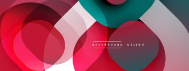 Soyut geometrik şekiller üst üste binerek canlı kırmızı, deniz mavisi ve beyaz bileşim oluşturur. Arka planlar için modern tasarım ögesi.