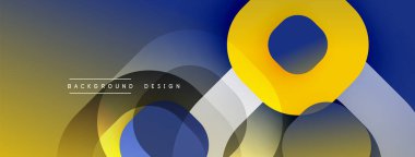 Soyut geometrik şekiller örtüşür ve dinamik bir değişim etkisi yaratır. Sarı, mavi, gri tonlar kompozisyona hakim. Modern tasarım ögesi.