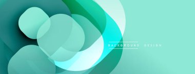 Soyut sıvı şekilleri üst üste binerek canlı deniz mavisi eğimleri yaratır. Modern tasarım hareket, derinlik ve enerji öneriyor. Arkaplanda metin ögeleri.