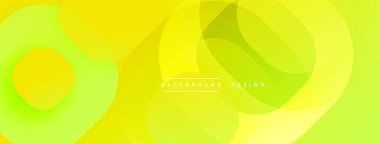 Soyut sarı arkaplan. Üst üste binen daireler dinamik ve modern görsel efektler yaratır. Gradyan gölgeler derinlik ve doku ekler.