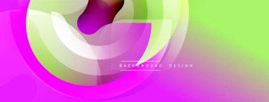 Soyut, enerjik bir arkaplan. Üst üste binen şekiller pembe, yeşil, mor renkler kullanarak dinamik akış oluşturur. Modern tasarım ögesi.