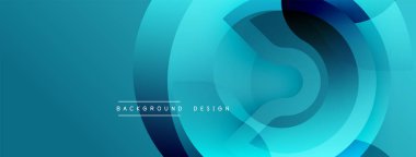 Soyut mavi katmanlar dinamik dairesel tasarım yaratır. Modern gradyan şekiller derinliği, hareketi, teknolojiyi akla getiriyor. Sunumlar için minimalist arkaplan.