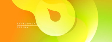 Soyut sıvı şekilleri, canlı sarı, turuncu, yeşil renkleri harmanlarlar. Modern tasarım enerjiyi, hareketi, pozitifliği çağrıştırıyor. Yumuşak eğimler derinlik yaratır.