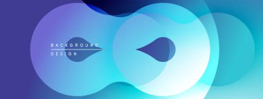 Soyut sıvı şekilleri üst üste binerek dinamik mavi mor gradyan arkaplan oluşturur. Dijital projeler için modern tasarım ögesi.