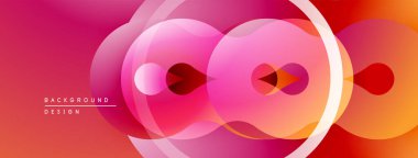 Soyut kompozisyon. Üst üste binen daireler dinamik değişim etkisi yaratır. Pembe, kırmızı renkler tasarımda baskın. Modern, minimalist estetik.