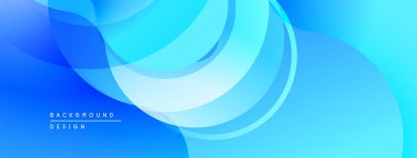 Soyut mavi arkaplan. Düz eğriler dinamik, akışkan şekiller yaratır. Gradyan gölgeler görsel derinlik, modern estetik sunar.