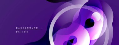 Soyut mor tasarım, üst üste binen daireler, gradyanlar. Modern, dinamik kompozisyon görsel ilgi yaratır. Minimalist estetik.