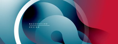 Soyut akışkan şekiller, mavi, kırmızı gradyanlar. Arka planlar ve sunumlar için modern tasarım öğesi. Düz eğriler dinamik görsel oluşturur.