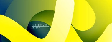 Soyut sıvı şekiller, canlı sarı, yeşil renkler. Modern tasarım, pürüzsüz eğimler dinamik kompozisyon yaratır. Minimalist estetik.