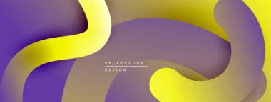 Soyut akışkan şekiller, canlı renkler. Mor, sarı, bej renkleri modern tasarım yaratır. Yumuşak kıvrımlar, katmanlı efekt.