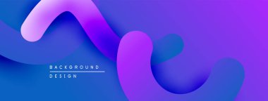 Soyut sıvı şekilleri, canlı mor, mavi gradyanlar. Arka planlar ve sunumlar için modern tasarım öğesi. Düz eğriler dinamik bileşim oluşturur.