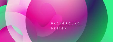 Soyut, enerjik bir arkaplan. Üst üste binen şekiller pürüzsüz renk değişimleri yaratır. Pembe, mor, yeşil renkler kompozisyona hakim. Modern tasarım ögesi.