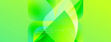 Parlak yeşil soyut arka plan. Üst üste binen şekiller dinamik görsel efekt yaratır. Değişken renklere sahip modern tasarım, pürüzsüz geçişler.
