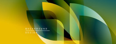 Soyut geometrik şekiller örtüşür, parlak sarı ve yeşil renkler yaratır. Modern tasarım öğeleri akıcılığı ve dinamizmi akla getiriyor. Arkaplan metni arkaplan tasarımı okur.