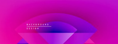 Canlı pembe mor gradyan. Merkezi tasarım metinleri, geometrik şekilleri, pürüzsüz geçişleri içerir. Modern estetik, kalın renkler kompozisyona hakim..