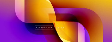 Soyut enerjik tasarım. Üst üste binen şekiller dinamik değişim etkisi yaratır. Mor, turuncu renkler kompozisyona hakim. Modern estetik.