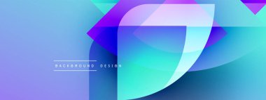 Soyut tasarım katmanlı şekiller, canlı maviler, morlar, yeşiller. Modern estetik, dinamik bileşim, pürüzsüz eğimler sunar.