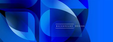 Soyut mavi geometrik şekiller örtüşüyor ve dinamik modern tasarım yaratıyor. Gradyan gölgeler görsel derinliği artırır, gösterişli sunum.