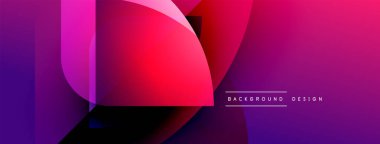 Soyut geometrik şekiller, canlı mor renkler, mor renkler. Modern tasarım, dinamik kompozisyon, şık bir sunum. Minimalist estetik, gradyan etkiler.