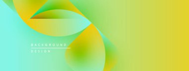 Soyut sıvı şekiller, canlı sarı, yeşil, turkuaz renkler harmanlarlar. Modern tasarım enerji, hareket, pozitif titreşimler öneriyor. Arkaplanda metin ögeleri.