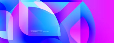 Soyut sıvı şekilleri canlı mavileri, pembeleri harmanlıyor. Üst üste binen katmanlar dinamik görsel doku yaratır. Arka planlar için modern tasarım ögesi.