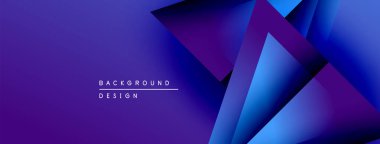 Soyut geometrik şekiller örtüşür, parlak mavi mor renkler yaratır. Metin arka plan tasarımı okur. Modern estetik, dijital kullanım için uygun.