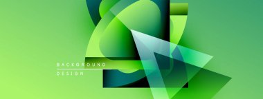 Soyut yeşil arkaplan. Üst üste binen şekiller dinamik görsel efekt yaratır. Modern tasarım öğeleri yenilik ve tazelik öneriyor.