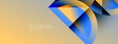Soyut geometrik şekiller örtüşür, dinamik görsel efekt yaratır. Sıcak sarı, serin mavi gradyanlara karışıyor. Minimalist tasarım.