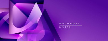 Soyut mor dizayn, üst üste binen şekiller, gradyanlar. Sancaklar ve sunumlar için modern estetik. Minimalist stil.