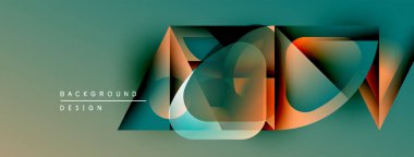Soyut geometrik tasarım. Teal, turuncu renkler karışır. Modern tarz, katmanlı şekiller dinamik görsel efektler yaratır. Minimalist kompozisyon.